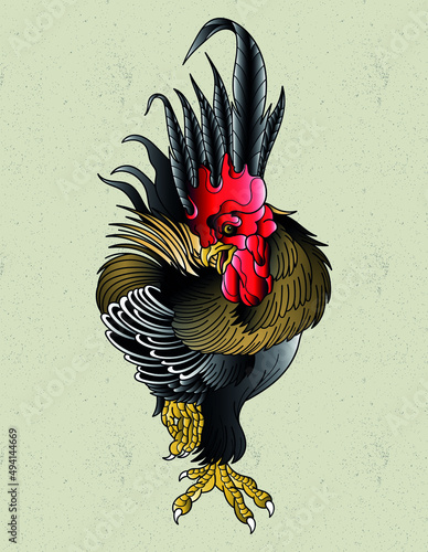 rooster tattoo neo traditional