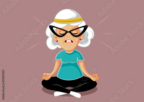 Stressed Senior Woman Trying to Relax Vector Cartoon Illustration