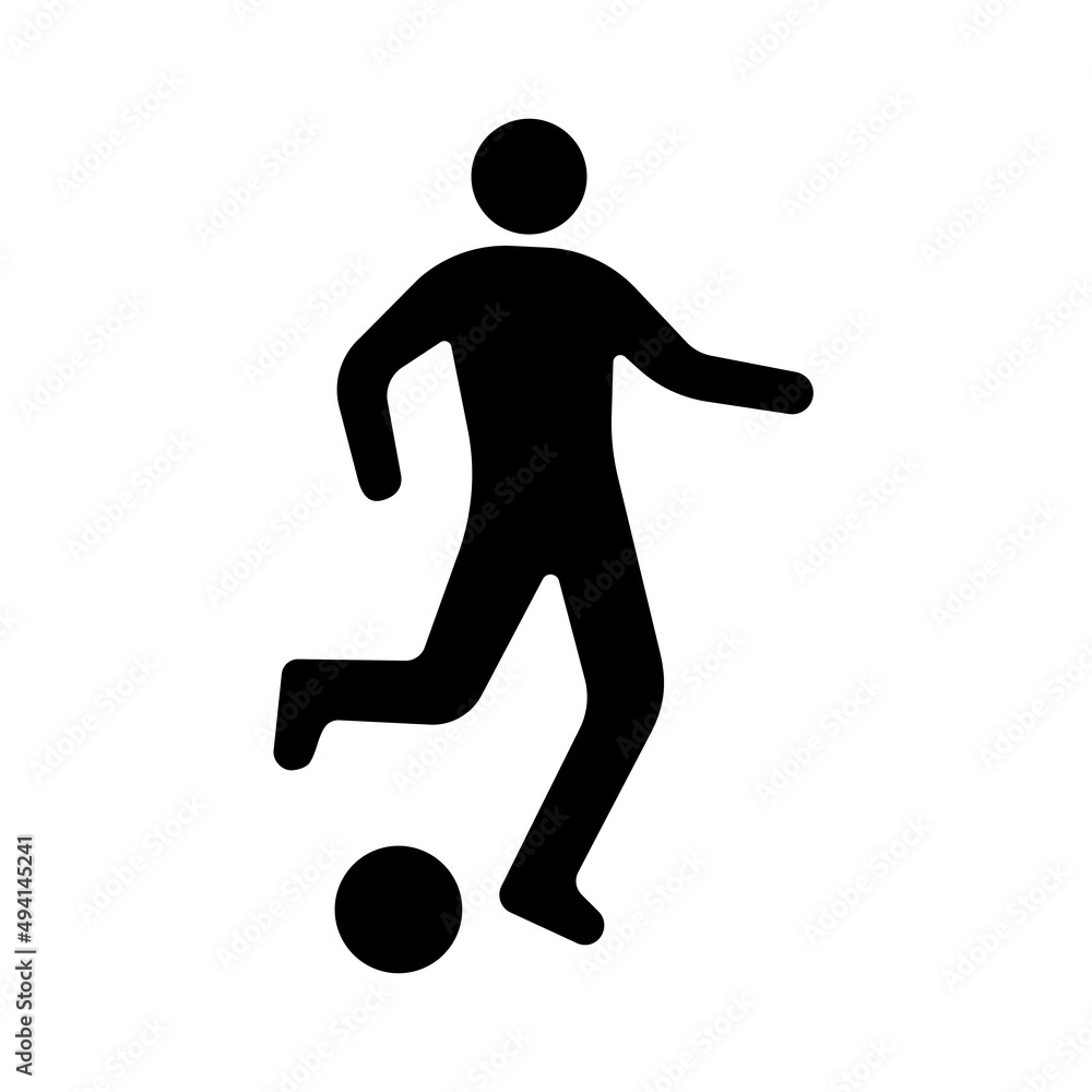 Soccer player icon with ball, soccer game illustration, soccer player logo, sports championship. Isolated on a white background. Vector graphics