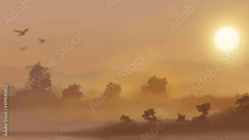 Landscape background. Abstract art template. Vector illustration.