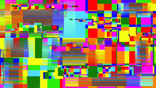 Glitch distorted geometric background . Modern art design . Noise destroyed glitched poster . Trendy defect error background with speed lines . Glitched artwork  .Hologram effect .vector 