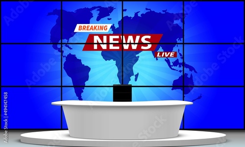 white table and lcds background in the news studio room	
