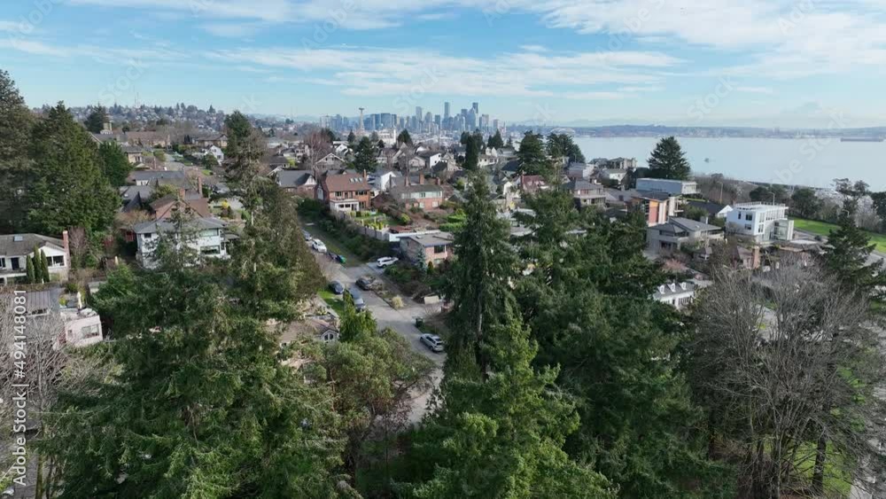 Cinematic 4K aerial drone reveal shot of Southeast Magnolia, Interbay, Carlton Park, Briarcliff, Smith Cove, coastal uptown neighborhoods with views of Seattle, Washington Cinematic 4K aerial drone reveal shot of Southeast Magnolia, Interbay, Carlton Park, Briarcliff, Smith Cove, coastal uptown neighborhoods with views of Seattle, Washington