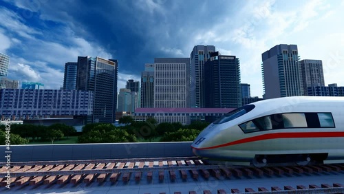 Urban high-speed train running photo