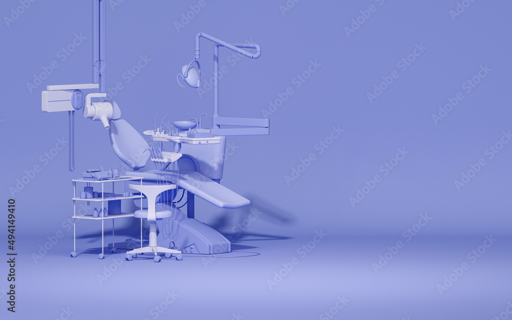 Dental operation, dental clinic on monochrome pastel blue and purple background. Minimal composition for minimal creative idea layout, take care of human teeth 3d render 
