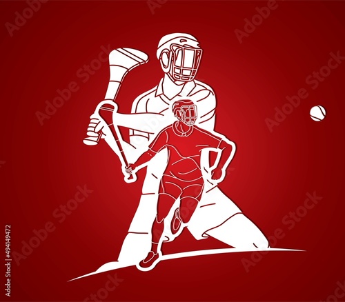 Group of Hurling Players Action Cartoon Graphic Vector © sila5775
