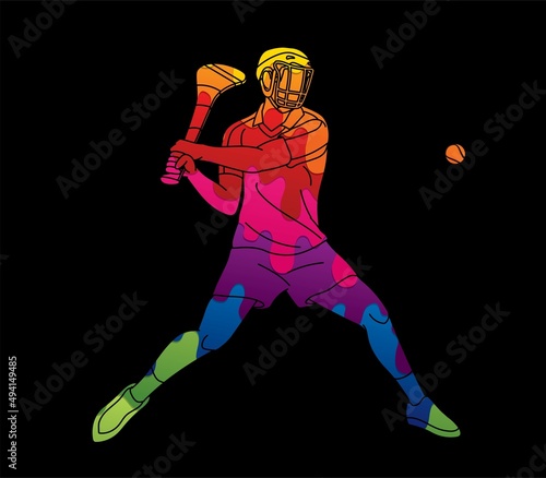 Hurling Player Action Cartoon Graphic Vector