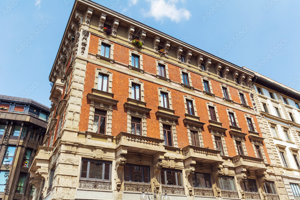 Antique Traditional Buildings in the Downtown of Milan ,Italy.