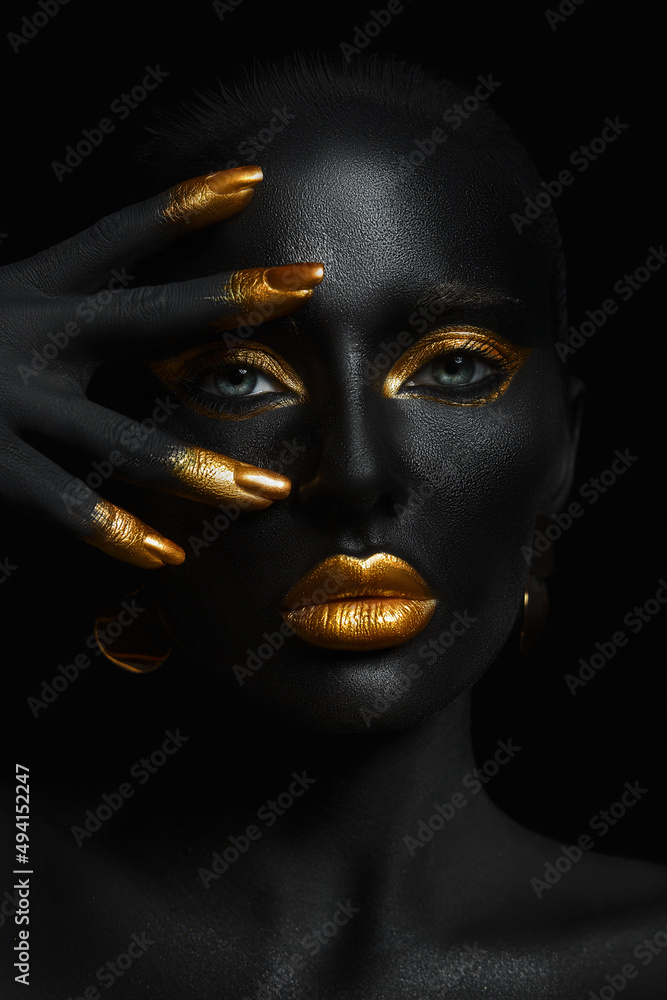 Beauty woman black skin color body art