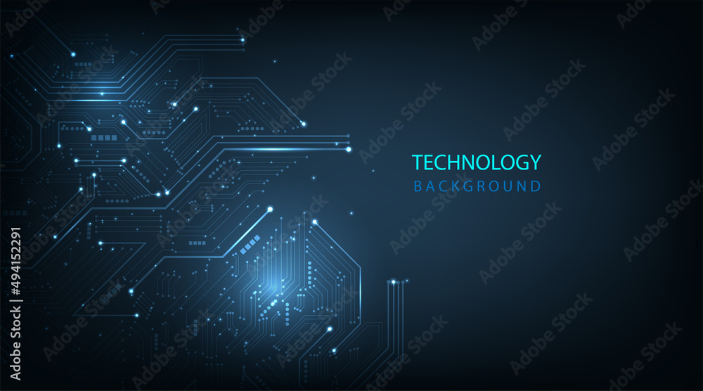 Circuit board technology background concept.Vector abstract technology illustration Circuit board on dark blue background.High tech circuit board connection system concept.