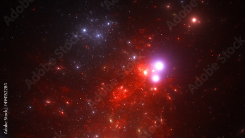 Panorama Space scene with planets  stars and galaxies. Banner template. Many Nebulae and galaxies in space  many light years away. Deep Universe. Large-scale structure 3D rendered