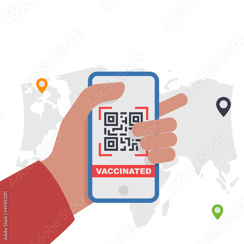 Health passport app in mobile for travel, covid-19 vaccination illustration.
