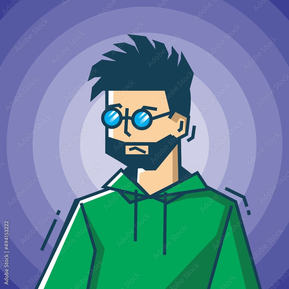 Square face Character in stiff art style illustration Square face Character in stiff art style illustration