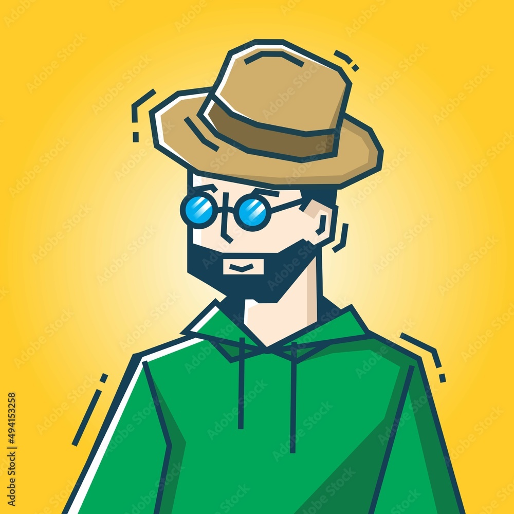 Square face Character in stiff art style illustration Square face Character in stiff art style illustration