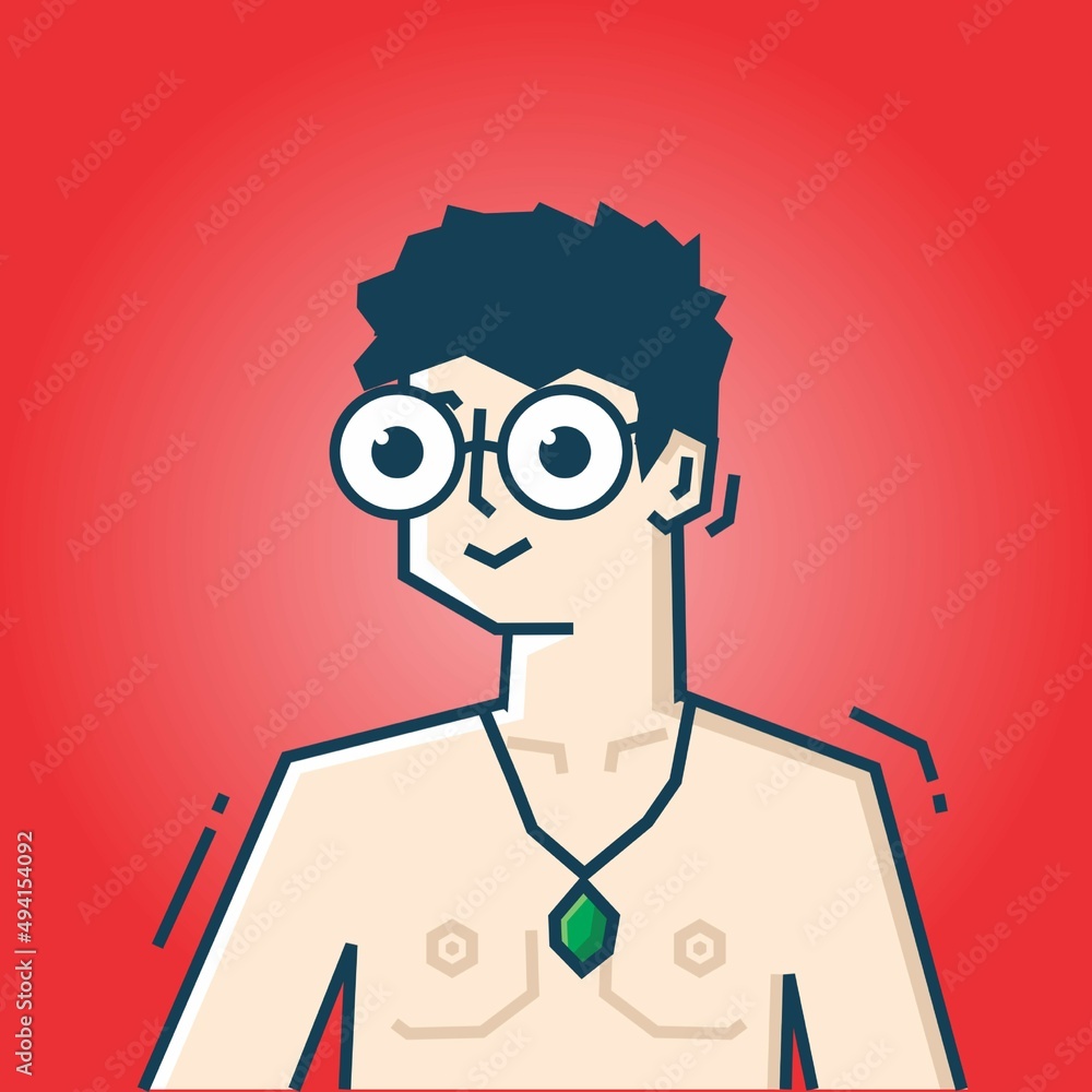Square face Character in stiff art style illustration Square face Character in stiff art style illustration