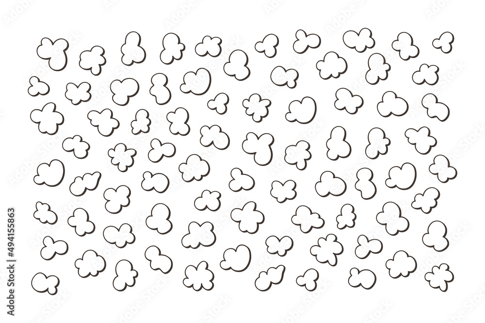 Background with popcorn. Hand drawn pop corn for cinema. Vector illustration in doodle style on white background.