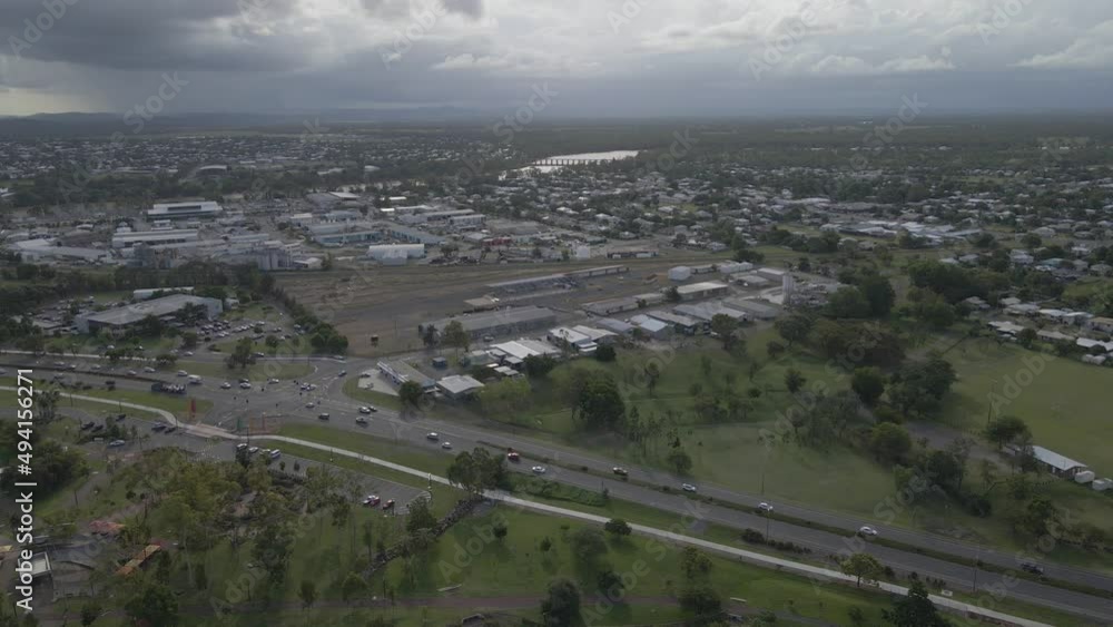 Vehicles Driving In The Highway From Kershaw Gardens In Park Avenue, QLD, Australia. - aerial Vehicles Driving In The Highway From Kershaw Gardens In Park Avenue, QLD, Australia. - aerial