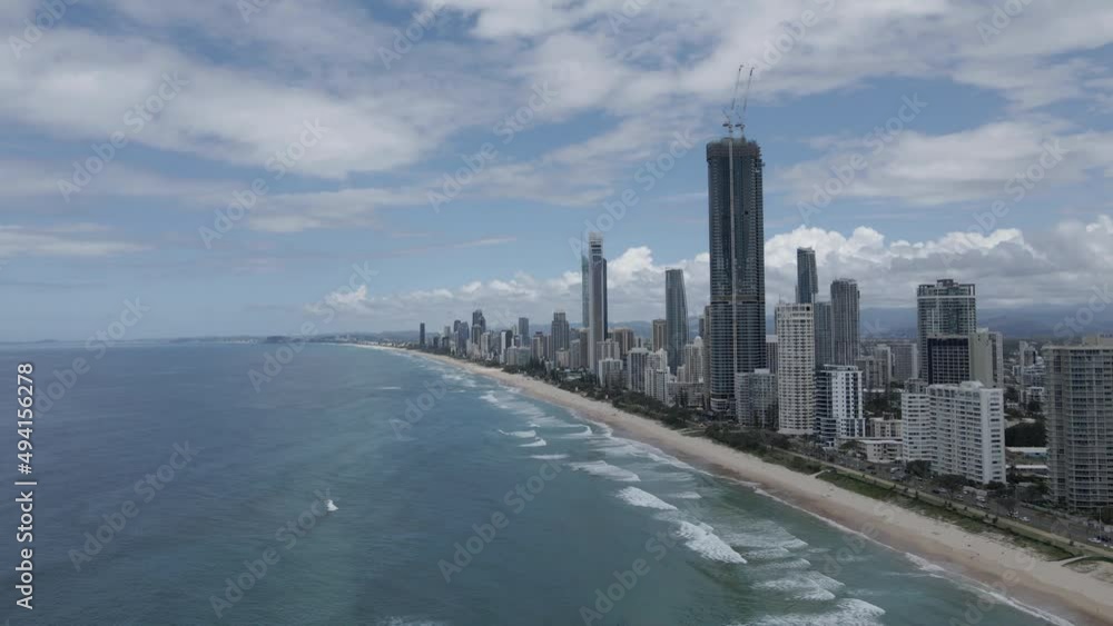 Gold Coast Beach And Surfers Paradise Skyline At Summer In Queensland, Australia. - aerial Gold Coast Beach And Surfers Paradise Skyline At Summer In Queensland, Australia. - aerial