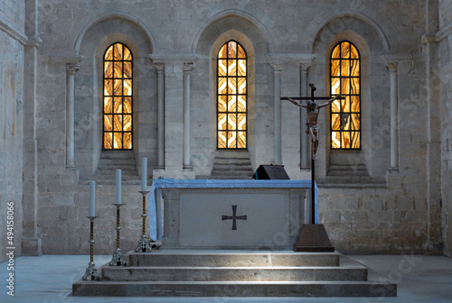 Priverno, Italy - June 2000: Fossanova Abbey, view of the altar