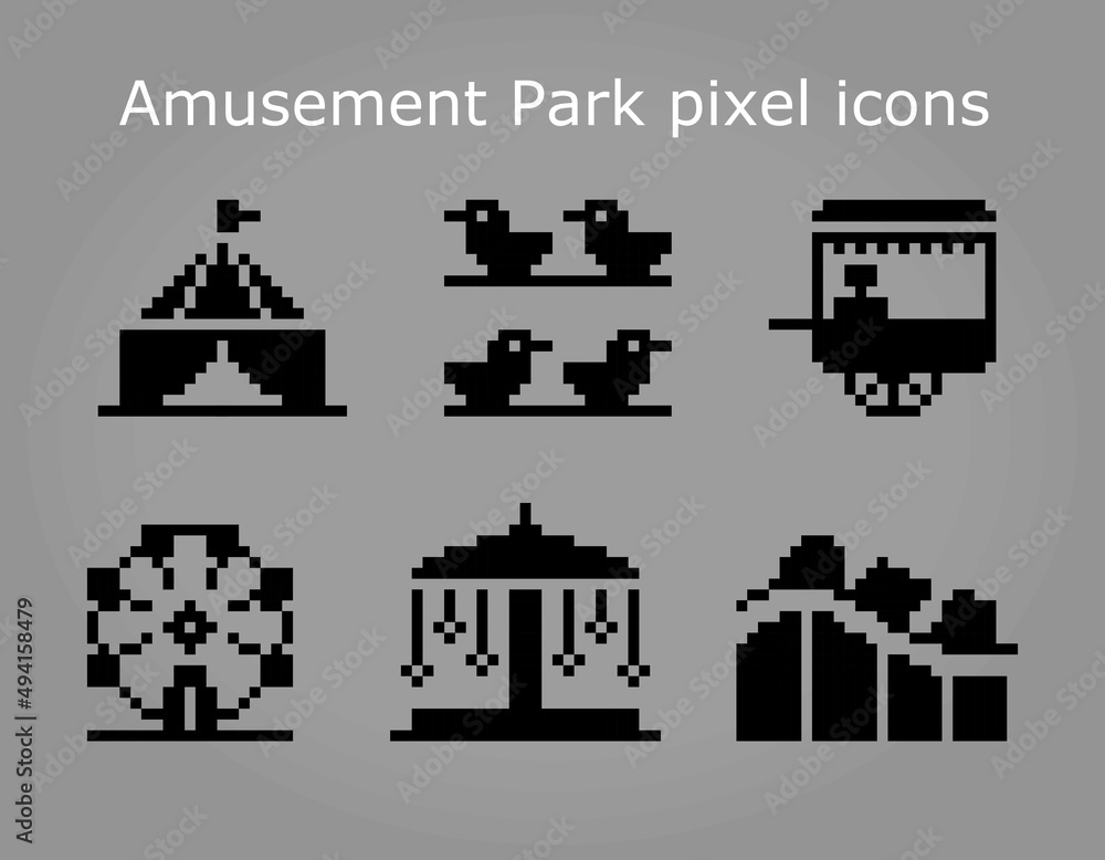 8 bit pixel the amusement icons in vector illustrations for cross stitch pattern and game assets.