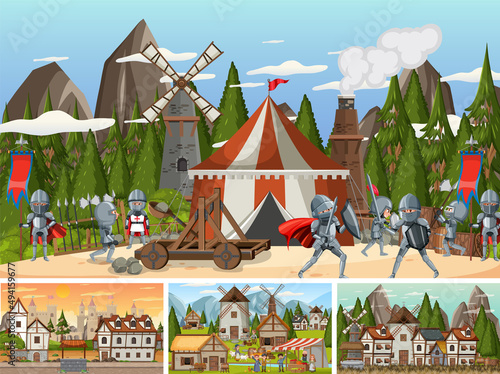 Set of different scene medieval