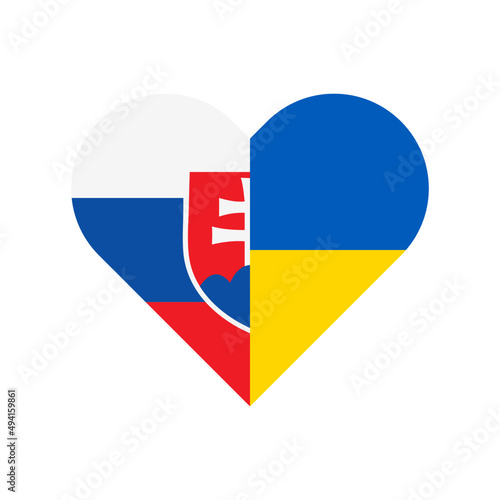 heart shape icon with slovakia and ukraine flags. vector illustration isolated on white background