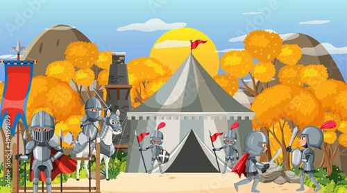 Medieval town scene with villagers