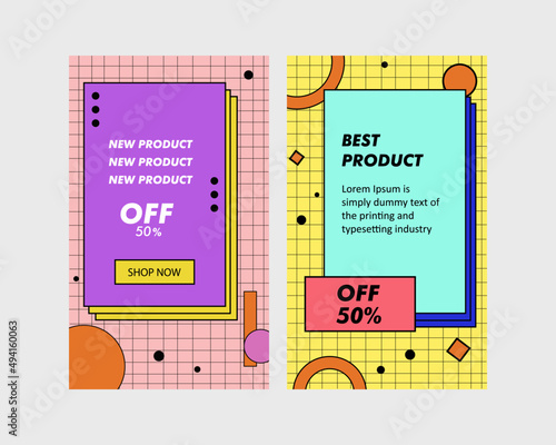 Abstract sale banner in retro 1980s and early 1990 s style. Surprise sale. Web banner or poster for e-commerce, on-line cosmetics shop, fashion & design store. Vector illustration. 