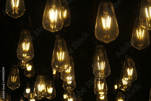 Bunch of lit light bulbs