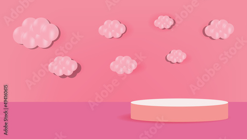 Modern 3D Rendered Stage with sky model and Free Space Podium. Abstract product advertising stage backdrop in pink © black
