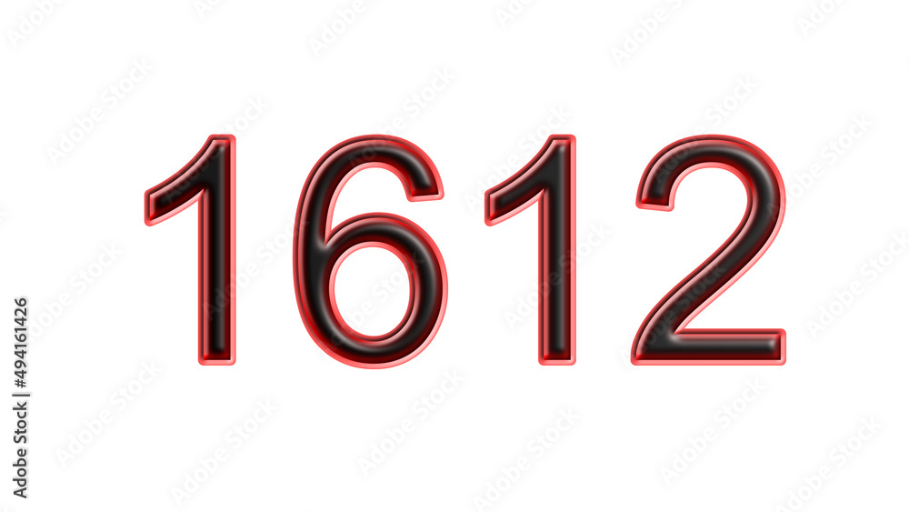 red 1612 number 3d effect white background red 1612 number 3d effect white background