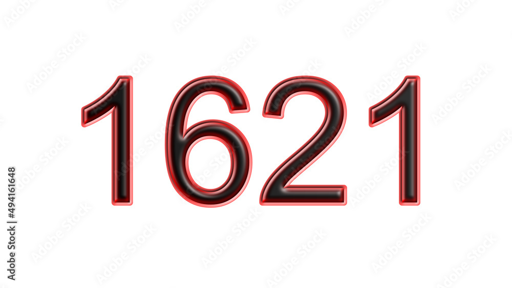 red 1621 number 3d effect white background red 1621 number 3d effect white background