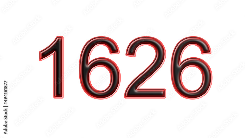 red 1626 number 3d effect white background red 1626 number 3d effect white background