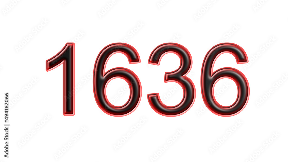 red 1636 number 3d effect white background red 1636 number 3d effect white background