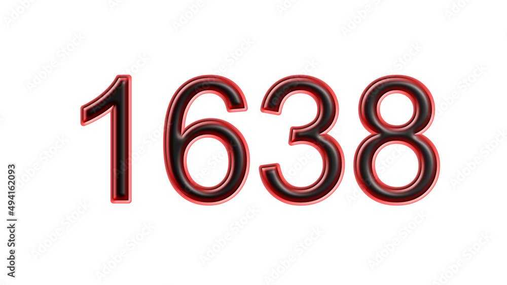 red 1638 number 3d effect white background red 1638 number 3d effect white background