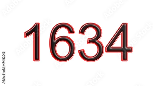 red 1634 number 3d effect white background