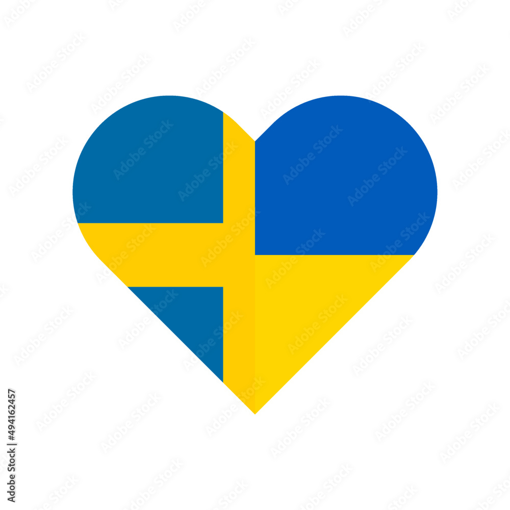 heart shape icon with sweden and ukraine flags. vector illustration isolated on white background heart shape icon with sweden and ukraine flags. vector illustration isolated on white background
