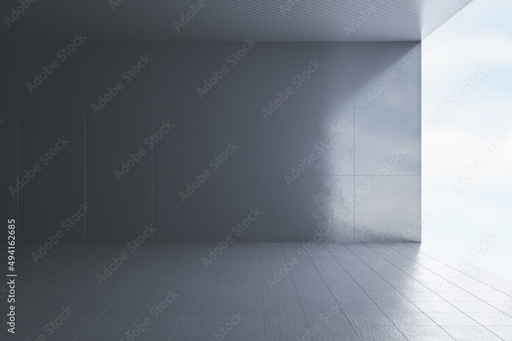 custom made wallpaper toronto digitalEmpty contemporary concrete interior with bright daylight and mock up place on wall. Gallery and living concept. Sky view. 3D Rendering.