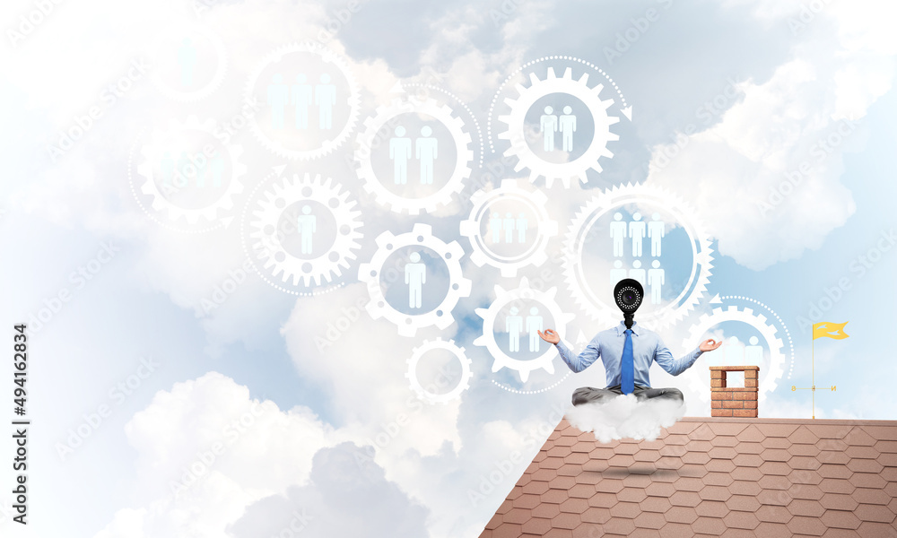 Concept of security and privacy protection with camera headed man meditating Concept of security and privacy protection with camera headed man meditating