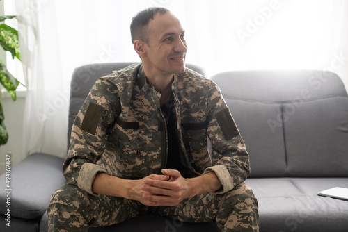 Portrait of handsome male soldier wearing uniform