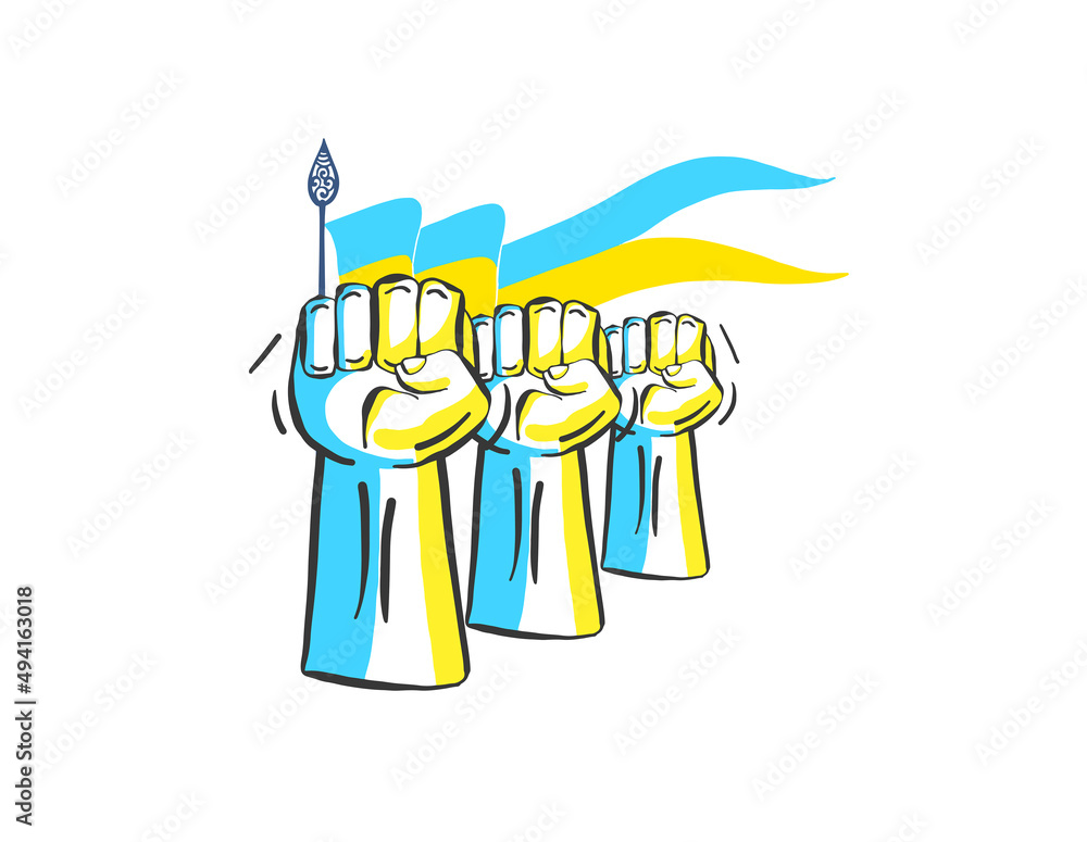 The symbol of the strength of Ukraine with the Ukrainian blue and yellow flag.