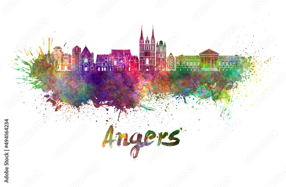 Angers skyline in watercolor