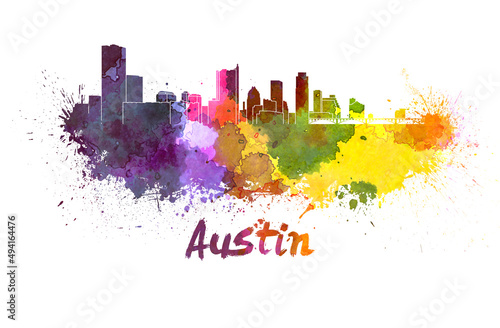 Austin skyline in watercolor © Paulrommer