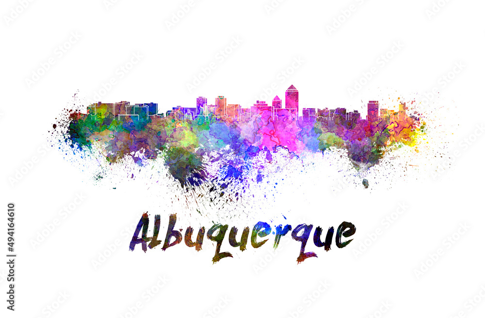 Albuquerque skyline in watercolor