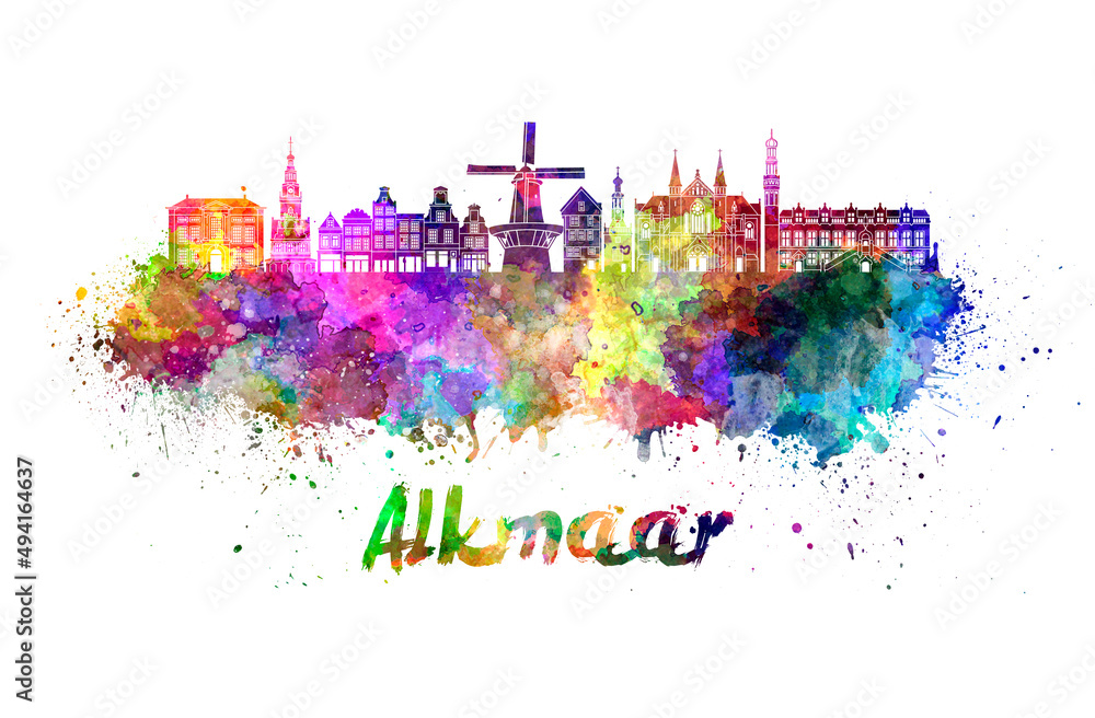Obraz premium Alkmaar skyline in watercolor