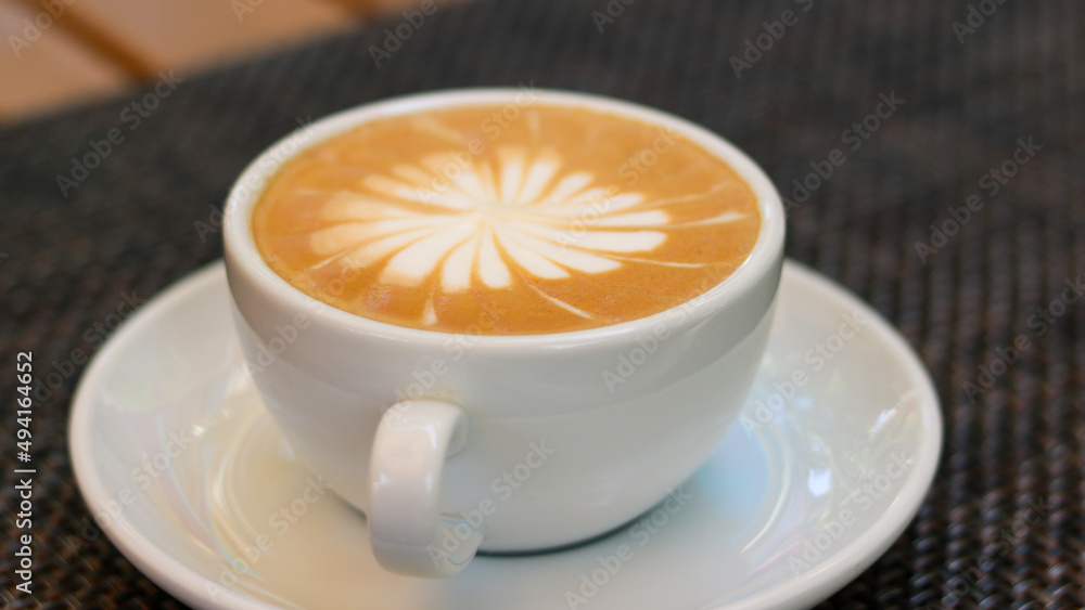 Hot latte coffee in white cup. Hot latte coffee in white cup.