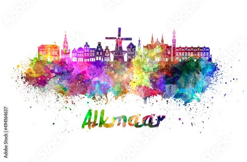Alkmaar skyline in watercolor