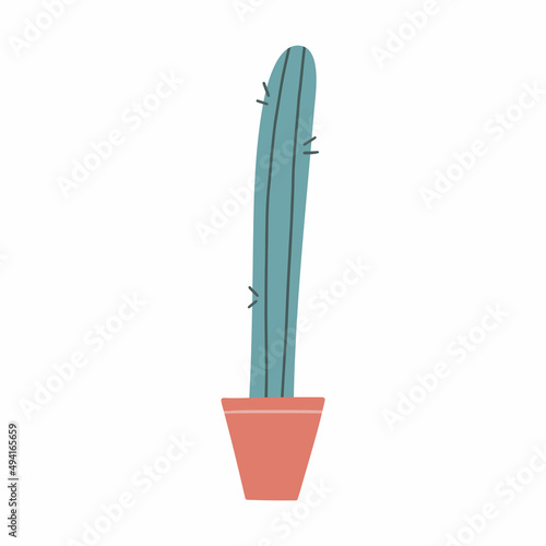 Cactus in a pot. Hand drawn vector illustration. Isolated element on a white background. Clip art