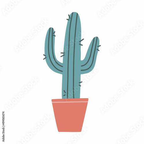 Cactus in a pot. Hand drawn vector illustration. Isolated element on a white background. Clip art