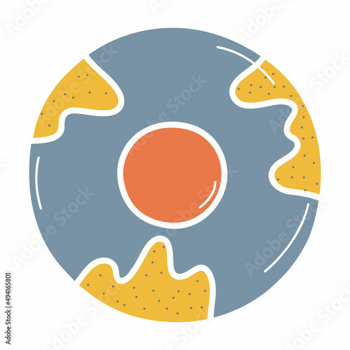 Ceramic plate, faience dish, handmade clay dishes. Hand drawn vector illustration. Isolated element on a white background